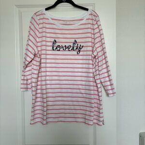 Talbots Plus size 1X Pink Striped lovely Tee